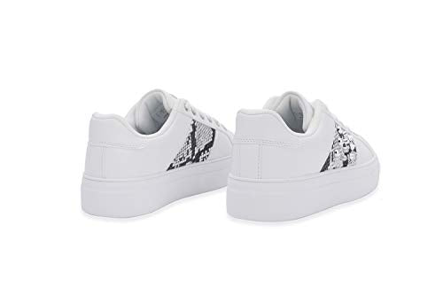 LUCKY STEP Women Rivet Stud Platform Sneakers - White Tennis Snake Leopard Student Low Top Casual Shoes