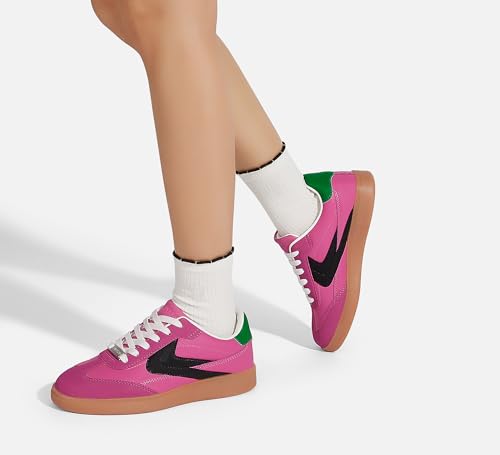 LUCKY STEP Women Retro Sneakers Fashion Classic Gum Sole Tennis Skate Shoes Casual Trendy Walking Trainer Anti Slip Flat Low-Top Footwear