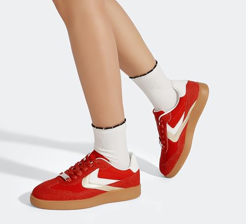 LUCKY STEP Women Retro Sneakers Fashion Classic Gum Sole Tennis Skate Shoes Casual Trendy Walking Trainer Anti Slip Flat Low-Top Footwear