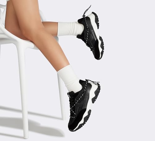 LUCKY STEP Women's Platform Colorful Fashion Sneakers Tennis Retro Colorblock Adjustable Lace Lifestyle Stylish Cute Chunky Dad Casual Walking Shoes