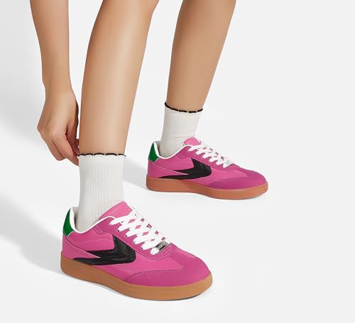 LUCKY STEP Women Retro Sneakers Fashion Classic Gum Sole Tennis Skate Shoes Casual Trendy Walking Trainer Anti Slip Flat Low-Top Footwear