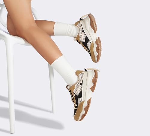 LUCKY STEP Women's Platform Colorful Fashion Sneakers Tennis Retro Colorblock Adjustable Lace Lifestyle Stylish Cute Chunky Dad Casual Walking Shoes