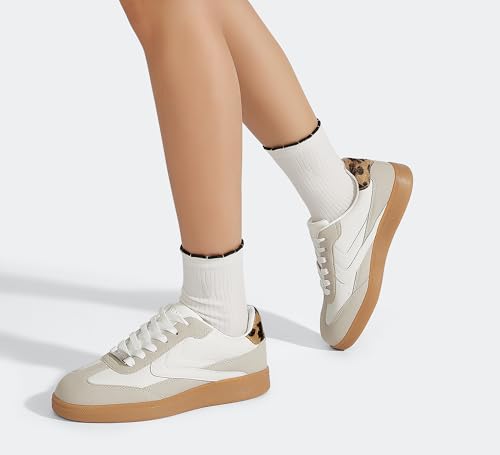 LUCKY STEP Women Retro Sneakers Fashion Classic Gum Sole Tennis Skate Shoes Casual Trendy Walking Trainer Anti Slip Flat Low-Top Footwear
