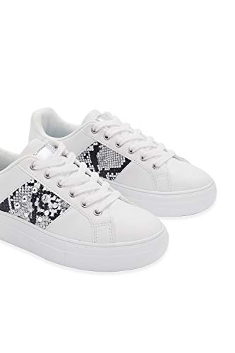 LUCKY STEP Women Rivet Stud Platform Sneakers - White Tennis Snake Leopard Student Low Top Casual Shoes