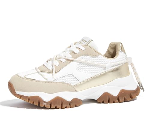 LUCKY STEP Women's Platform Colorful Fashion Sneakers Tennis Retro Colorblock Adjustable Lace Lifestyle Stylish Cute Chunky Dad Casual Walking Shoes