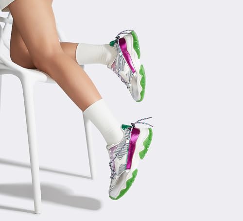 LUCKY STEP Women's Platform Colorful Fashion Sneakers Tennis Retro Colorblock Adjustable Lace Lifestyle Stylish Cute Chunky Dad Casual Walking Shoes