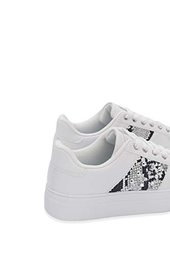LUCKY STEP Women Rivet Stud Platform Sneakers - White Tennis Snake Leopard Student Low Top Casual Shoes