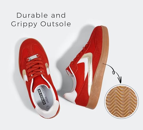 LUCKY STEP Women Retro Sneakers Fashion Classic Gum Sole Tennis Skate Shoes Casual Trendy Walking Trainer Anti Slip Flat Low-Top Footwear