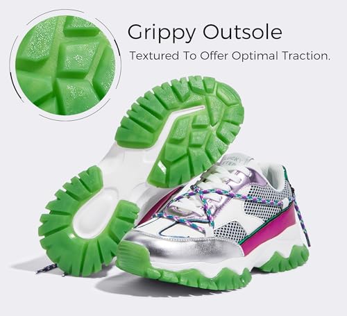 LUCKY STEP Women's Platform Colorful Fashion Sneakers Tennis Retro Colorblock Adjustable Lace Lifestyle Stylish Cute Chunky Dad Casual Walking Shoes