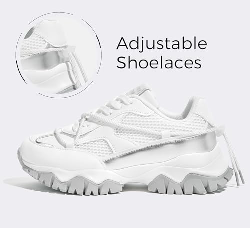 LUCKY STEP Women's Platform Colorful Fashion Sneakers Tennis Retro Colorblock Adjustable Lace Lifestyle Stylish Cute Chunky Dad Casual Walking Shoes