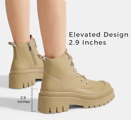 LUCKY STEP Women's Platform Ankle Boots Zipper Fashion Combat Thick Lug Sole Durable Chunky Wedge Booties Shoes