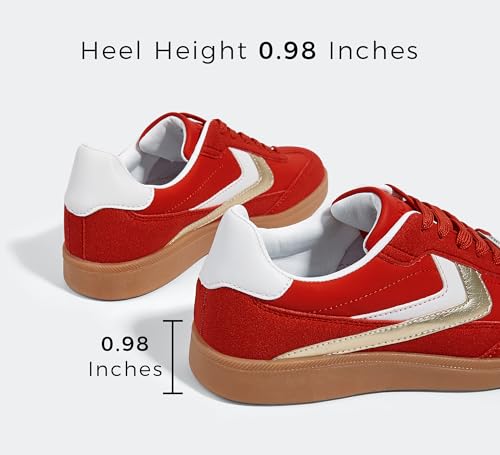 LUCKY STEP Women Retro Sneakers Fashion Classic Gum Sole Tennis Skate Shoes Casual Trendy Walking Trainer Anti Slip Flat Low-Top Footwear
