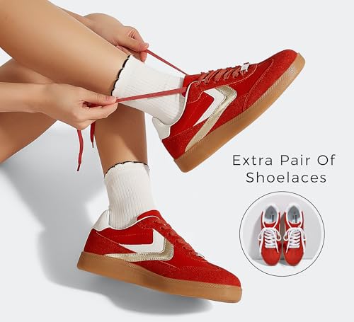 LUCKY STEP Women Retro Sneakers Fashion Classic Gum Sole Tennis Skate Shoes Casual Trendy Walking Trainer Anti Slip Flat Low-Top Footwear