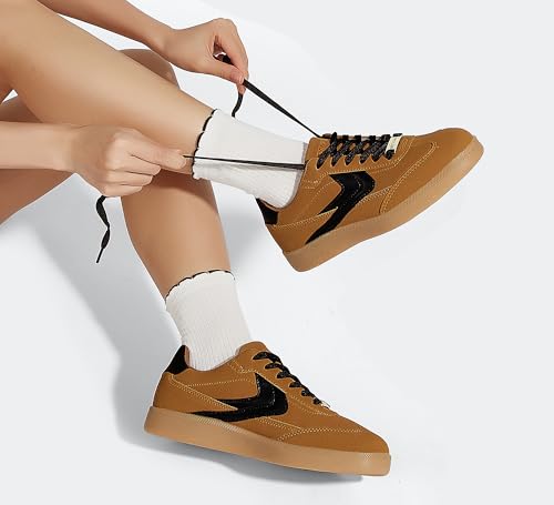 LUCKY STEP Women Retro Sneakers Fashion Classic Gum Sole Tennis Skate Shoes Casual Trendy Walking Trainer Anti Slip Flat Low-Top Footwear