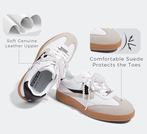 LUCKY STEP Women Retro Sneakers Fashion Classic Gum Sole Tennis Skate Shoes Casual Trendy Walking Trainer Anti Slip Flat Low-Top Footwear