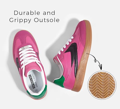 LUCKY STEP Women Retro Sneakers Fashion Classic Gum Sole Tennis Skate Shoes Casual Trendy Walking Trainer Anti Slip Flat Low-Top Footwear