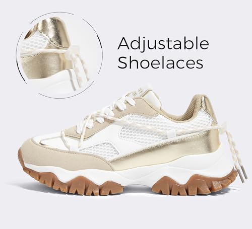 LUCKY STEP Women's Platform Colorful Fashion Sneakers Tennis Retro Colorblock Adjustable Lace Lifestyle Stylish Cute Chunky Dad Casual Walking Shoes