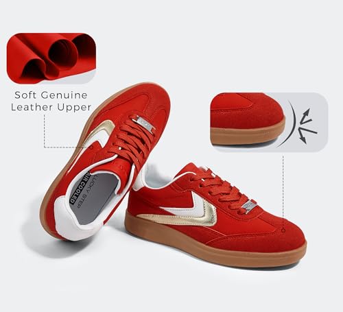 LUCKY STEP Women Retro Sneakers Fashion Classic Gum Sole Tennis Skate Shoes Casual Trendy Walking Trainer Anti Slip Flat Low-Top Footwear