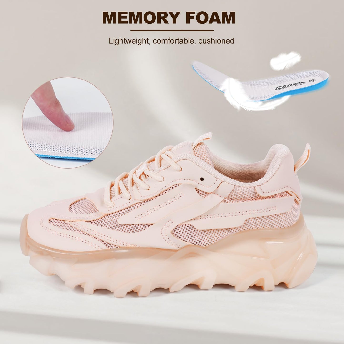 LUCKY STEP Women Walking Cusual Knit Fashion Sneakers Platfom Outdoor Shoes