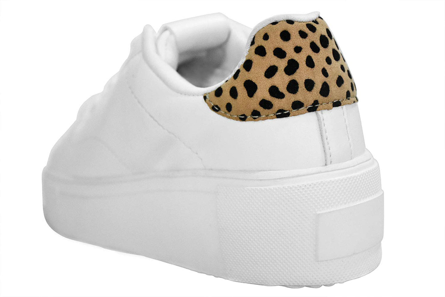 LUCKY STEP Women Rivet Stud Platform Sneakers - White Tennis Snake Leopard Student Low Top Casual Shoes