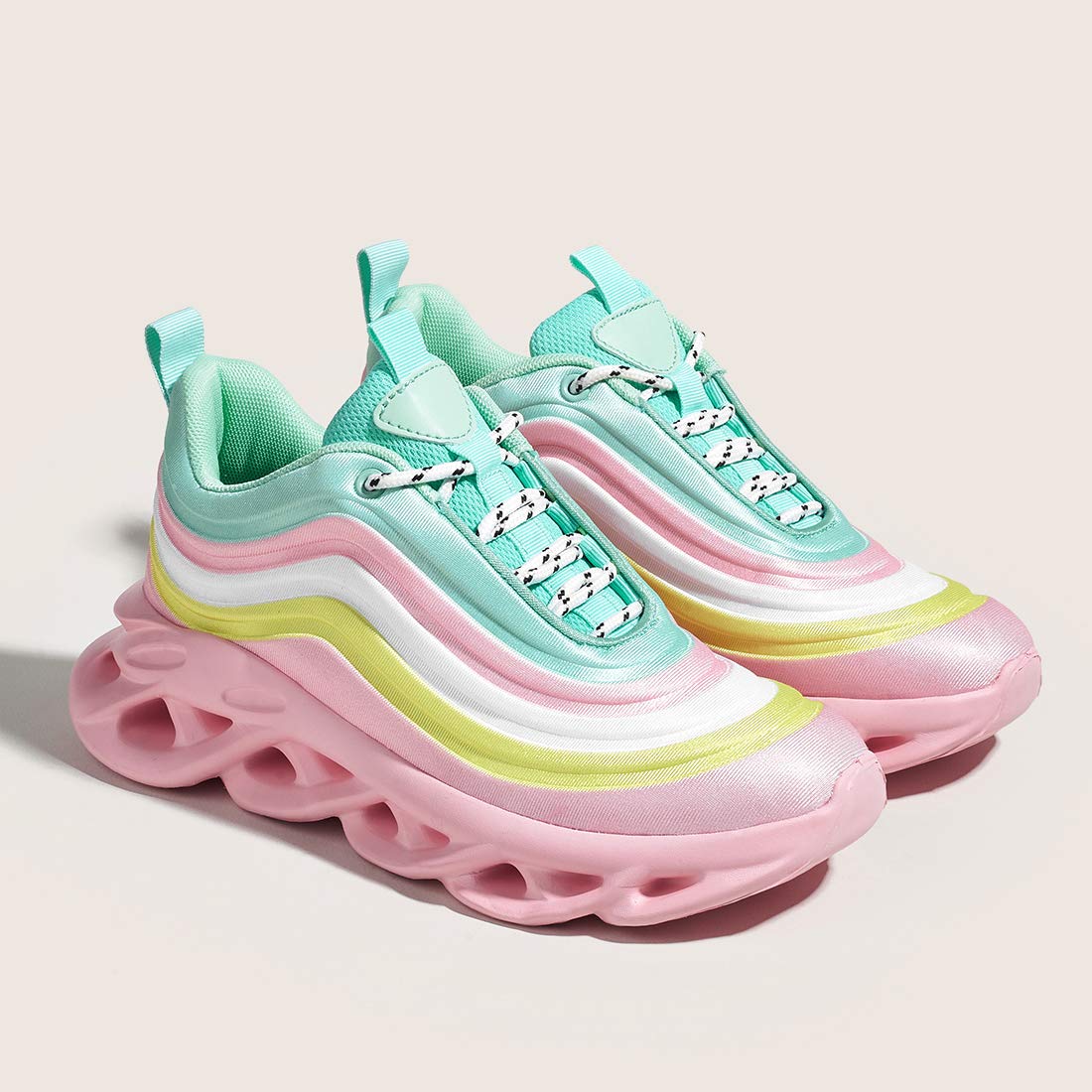 LUCKY STEP Women's Chunky Platform Tie Dye Rainbow Sneakers Tennis Running Fashion Shoes