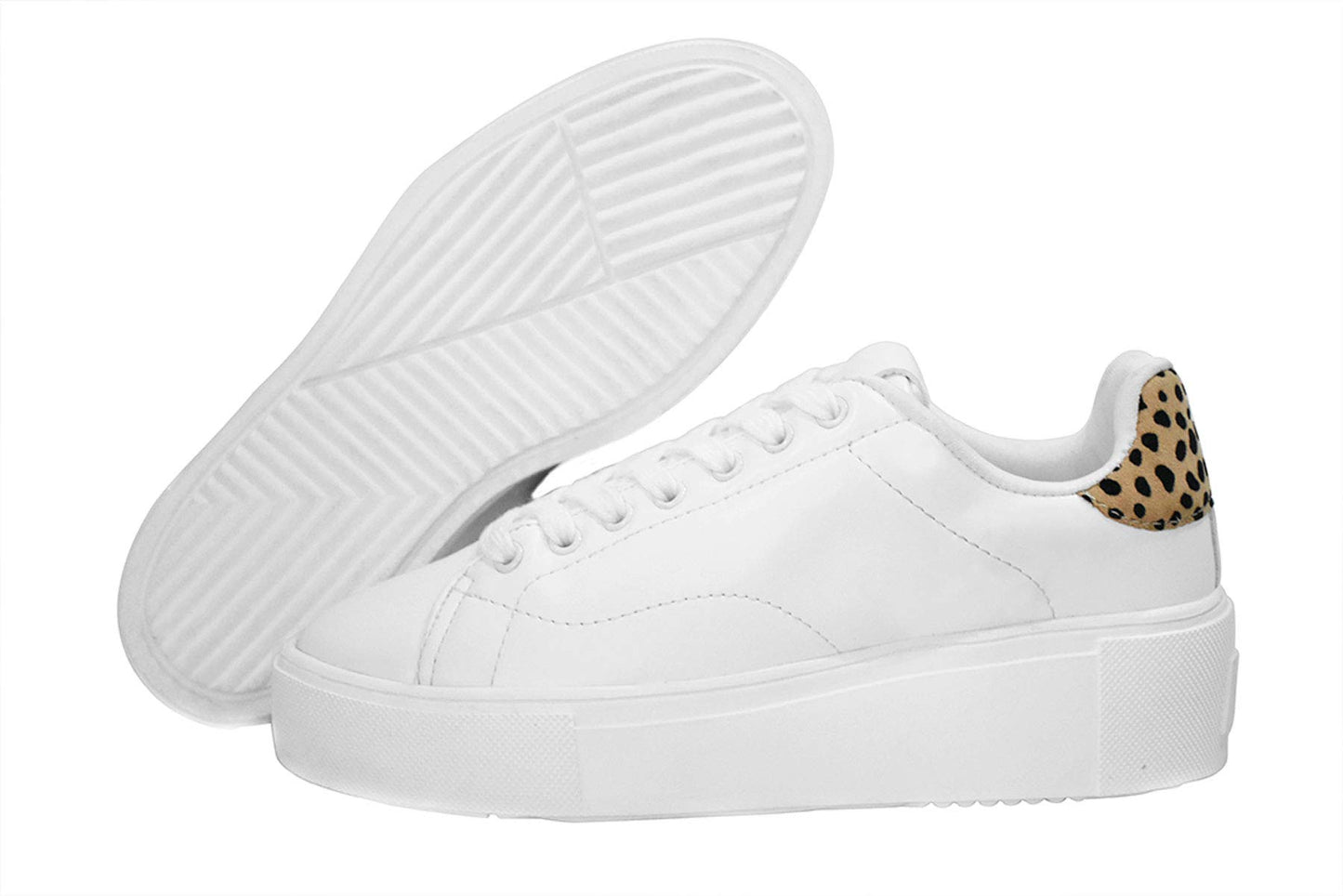LUCKY STEP Women Rivet Stud Platform Sneakers - White Tennis Snake Leopard Student Low Top Casual Shoes