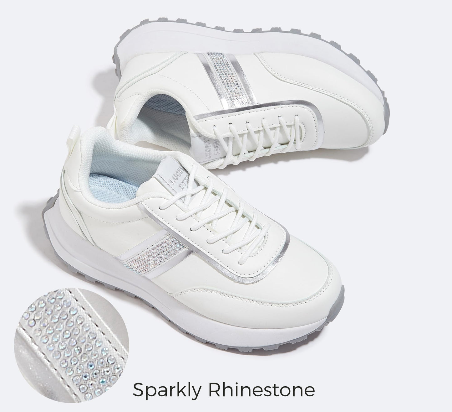 LUCKY STEP Women Platform Walking Shoe Fashion Retro Classic Casual Trainers Braided Rhinestone Sneakers Tennis Running Walking Shoes