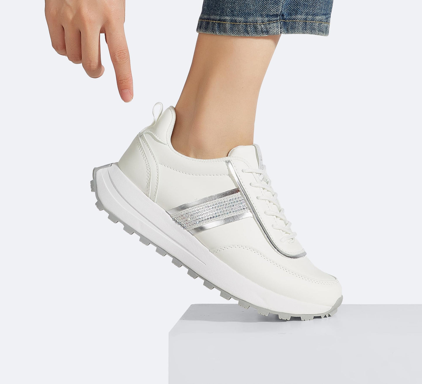 LUCKY STEP Women Platform Walking Shoe Fashion Retro Classic Casual Trainers Braided Rhinestone Sneakers Tennis Running Walking Shoes