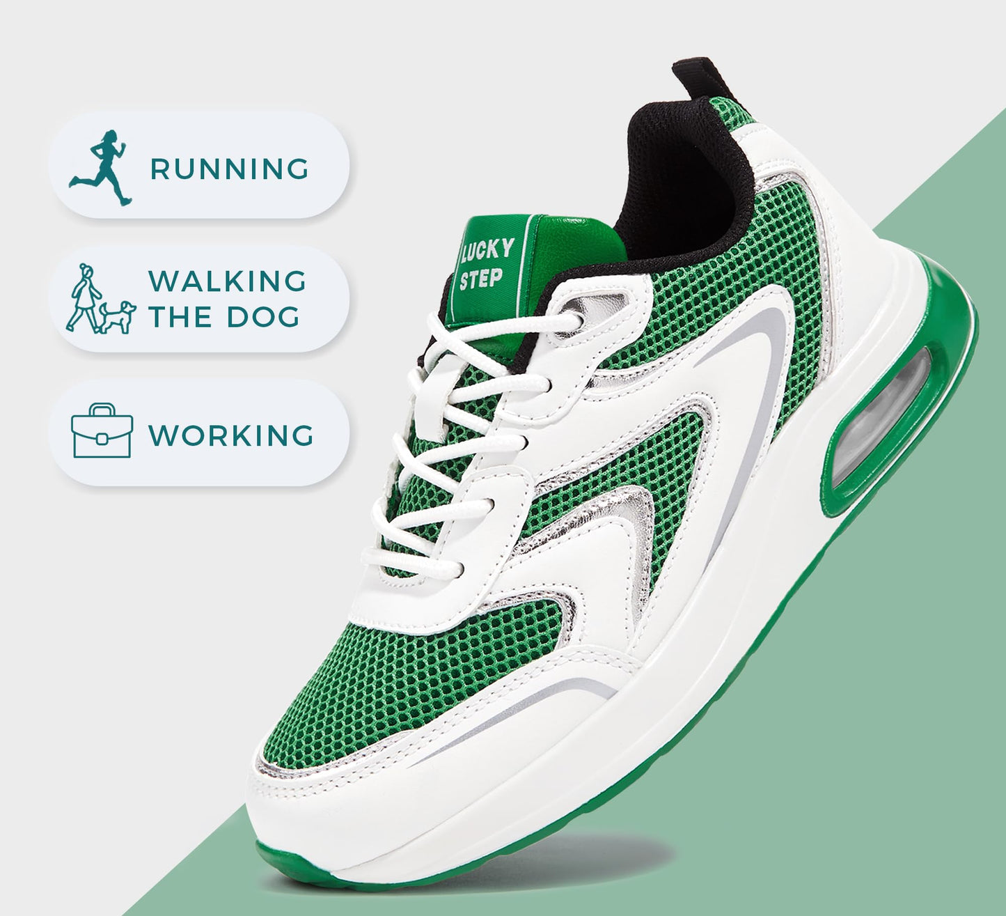 LUCKY STEP Women's Air Cushion Sneakers Rhinestone Fashion Running Gym Jogging Casual Sparkly Arch Support Walking Shoes