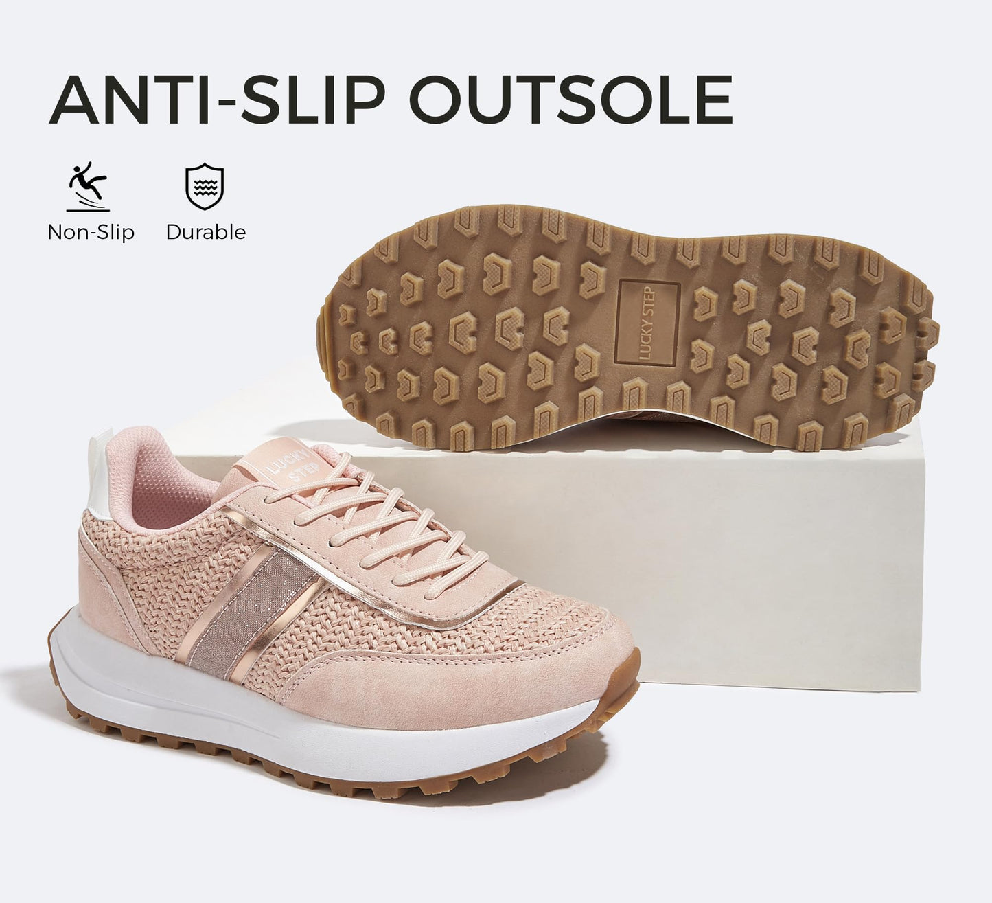 LUCKY STEP Women Platform Walking Shoe Fashion Retro Classic Casual Trainers Braided Rhinestone Sneakers Tennis Running Walking Shoes