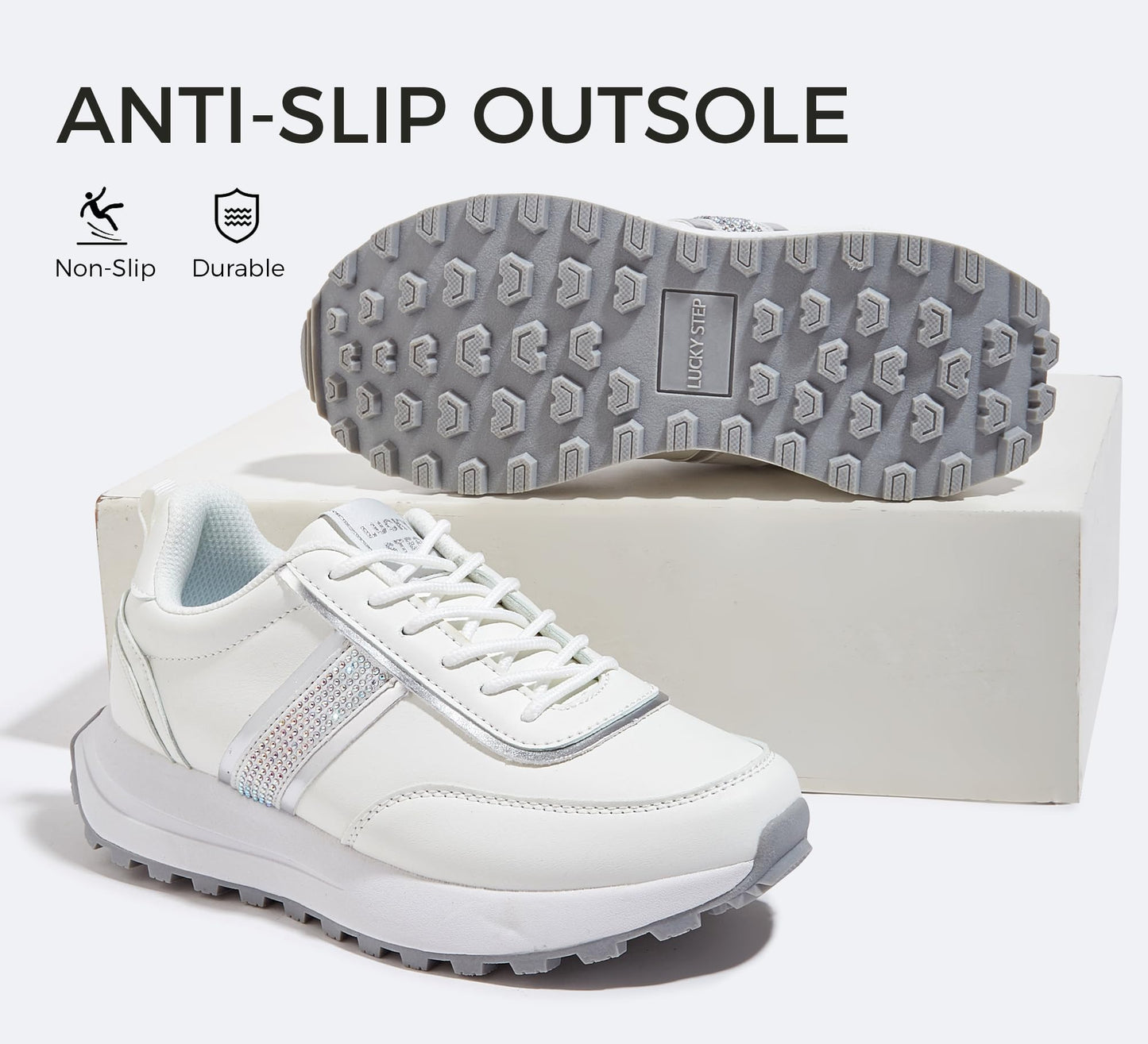 LUCKY STEP Women Platform Walking Shoe Fashion Retro Classic Casual Trainers Braided Rhinestone Sneakers Tennis Running Walking Shoes