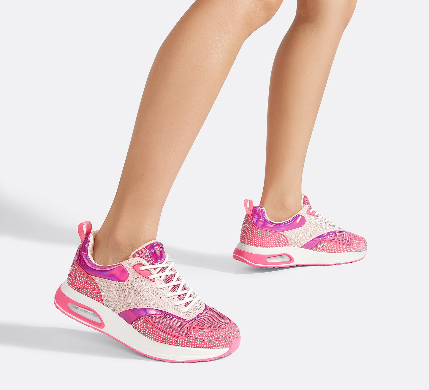 LUCKY STEP Women's Air Cushion Sneakers Rhinestone Fashion Running Gym Jogging Casual Sparkly Arch Support Walking Shoes