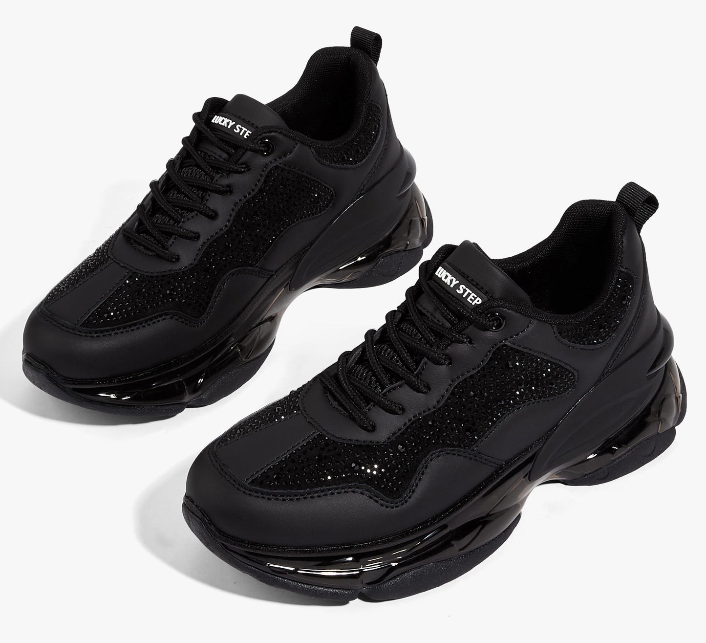 LUCKY STEP Women's Air Cushion Rhinestone Fashion Sneakers Chunky Rave Sparkly Casual Comfortable Walking Shoes
