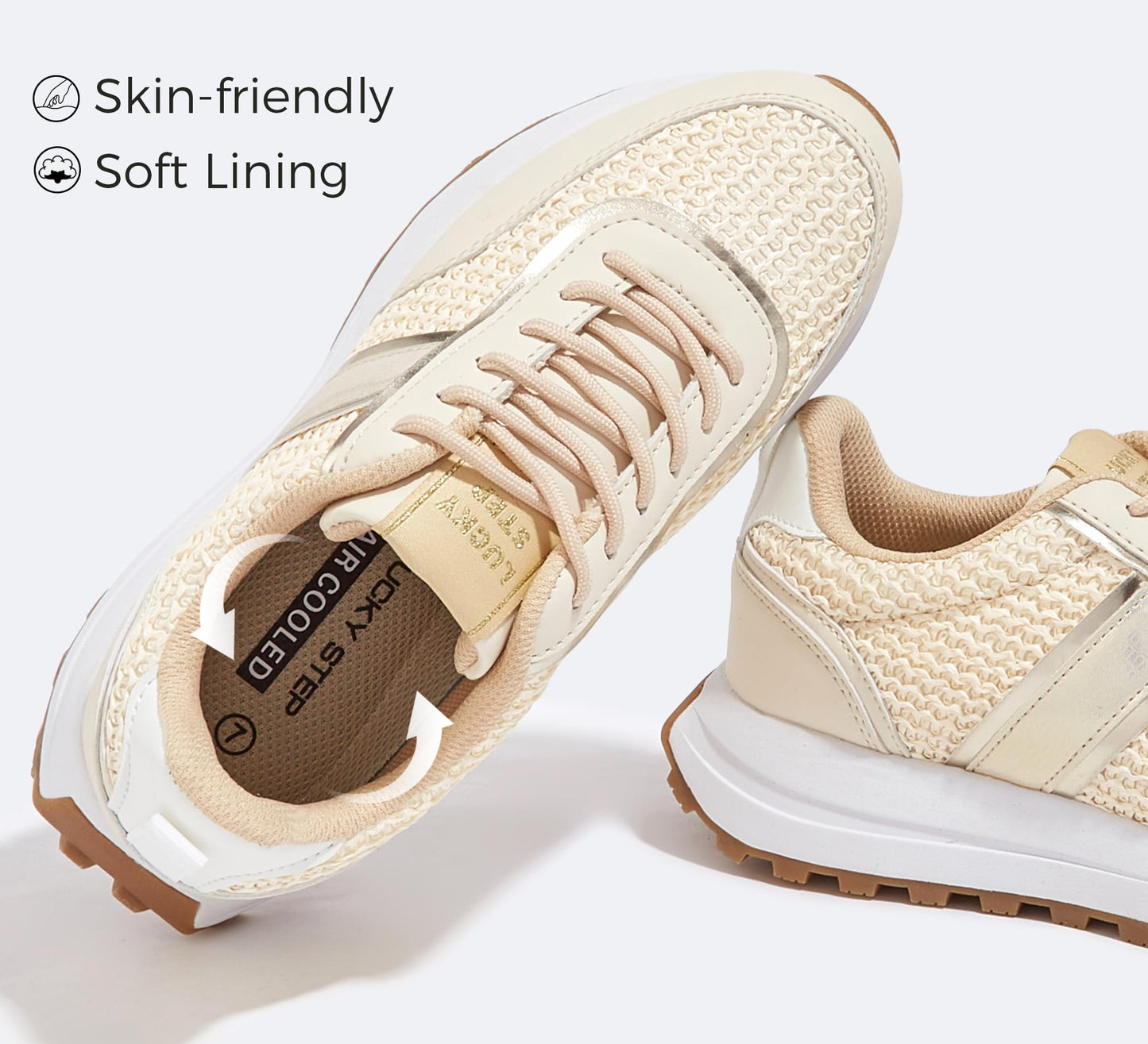 LUCKY STEP Women Platform Walking Shoe Fashion Retro Classic Casual Trainers Braided Rhinestone Sneakers Tennis Running Walking Shoes
