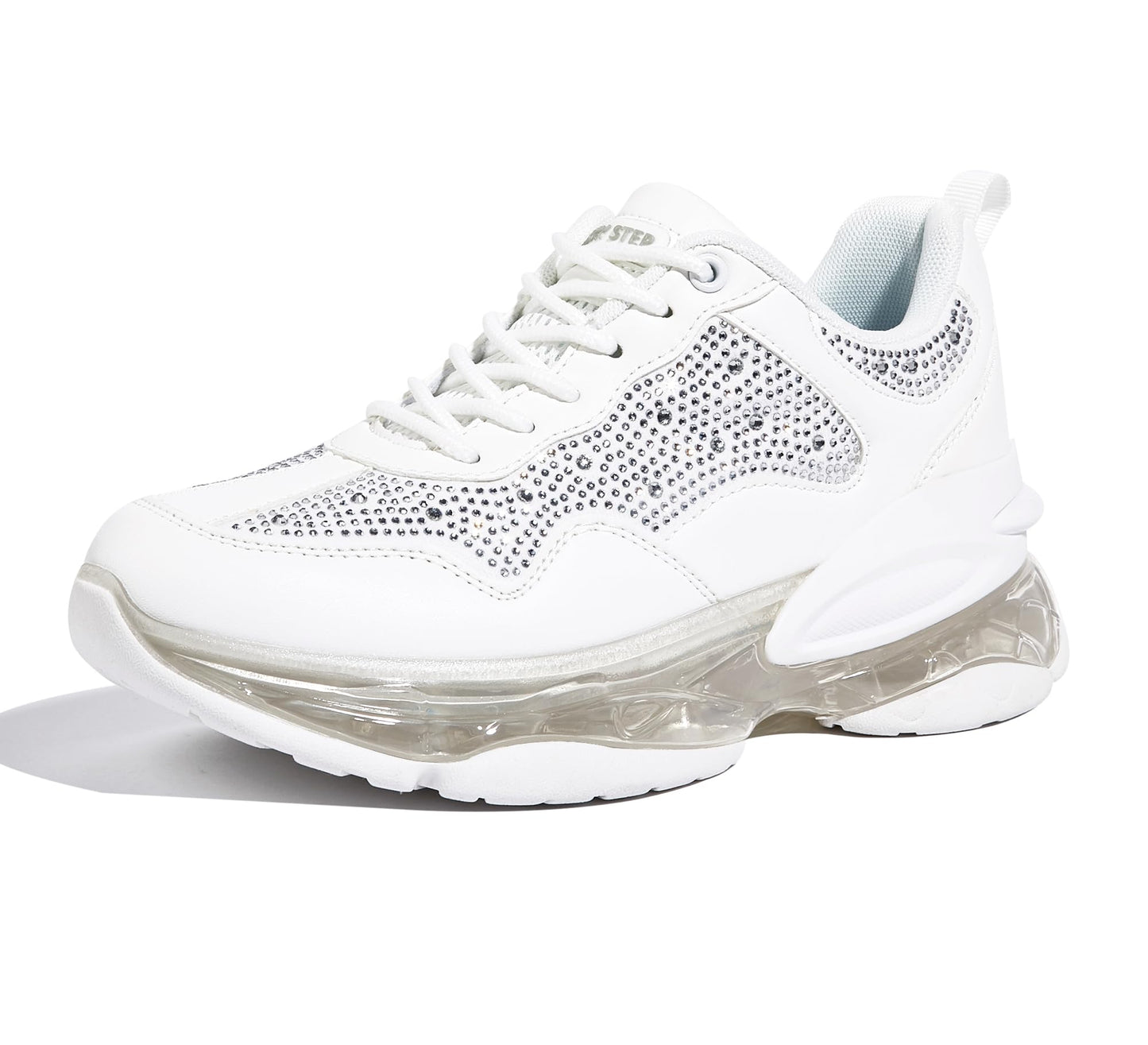 LUCKY STEP Women's Air Cushion Rhinestone Fashion Sneakers Chunky Rave Sparkly Casual Comfortable Walking Shoes