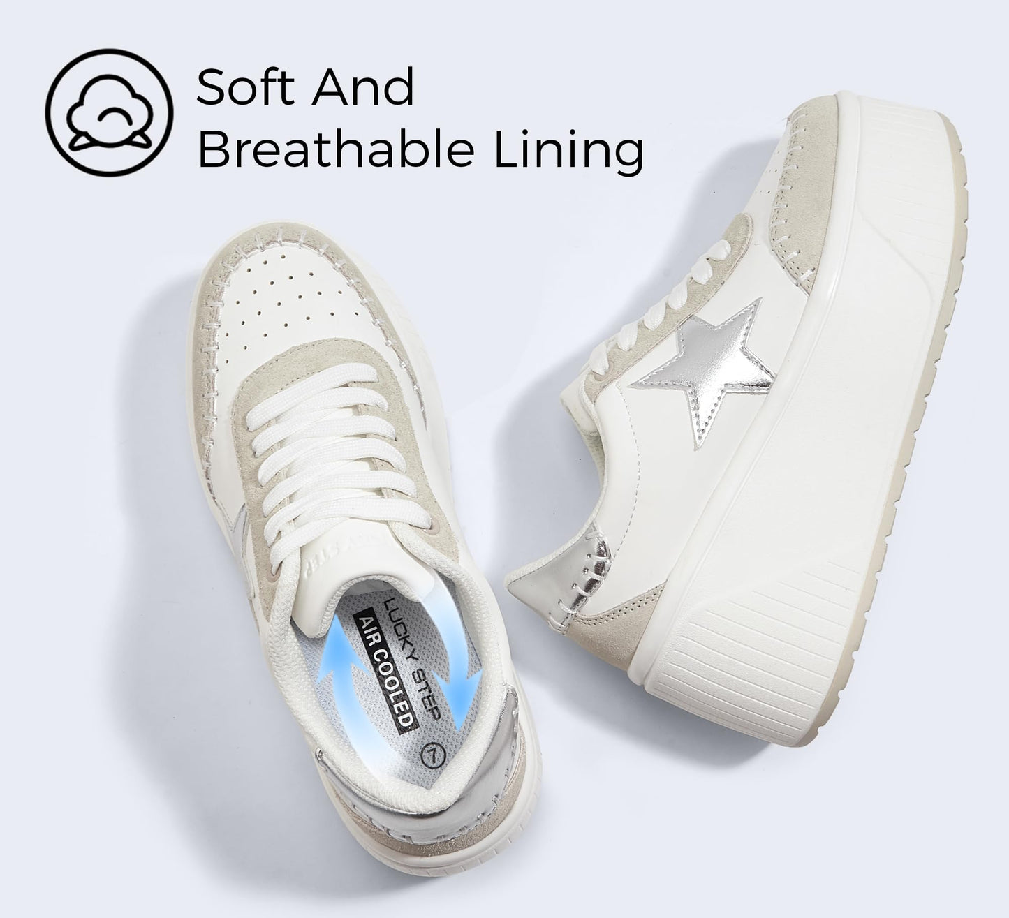 LUCKY STEP Women's Platform Chunky Sneakers Fashion Star Glitter Sparkly Wedge Walking Shoes High Heel Casual Shiny Thick Sole Footwear