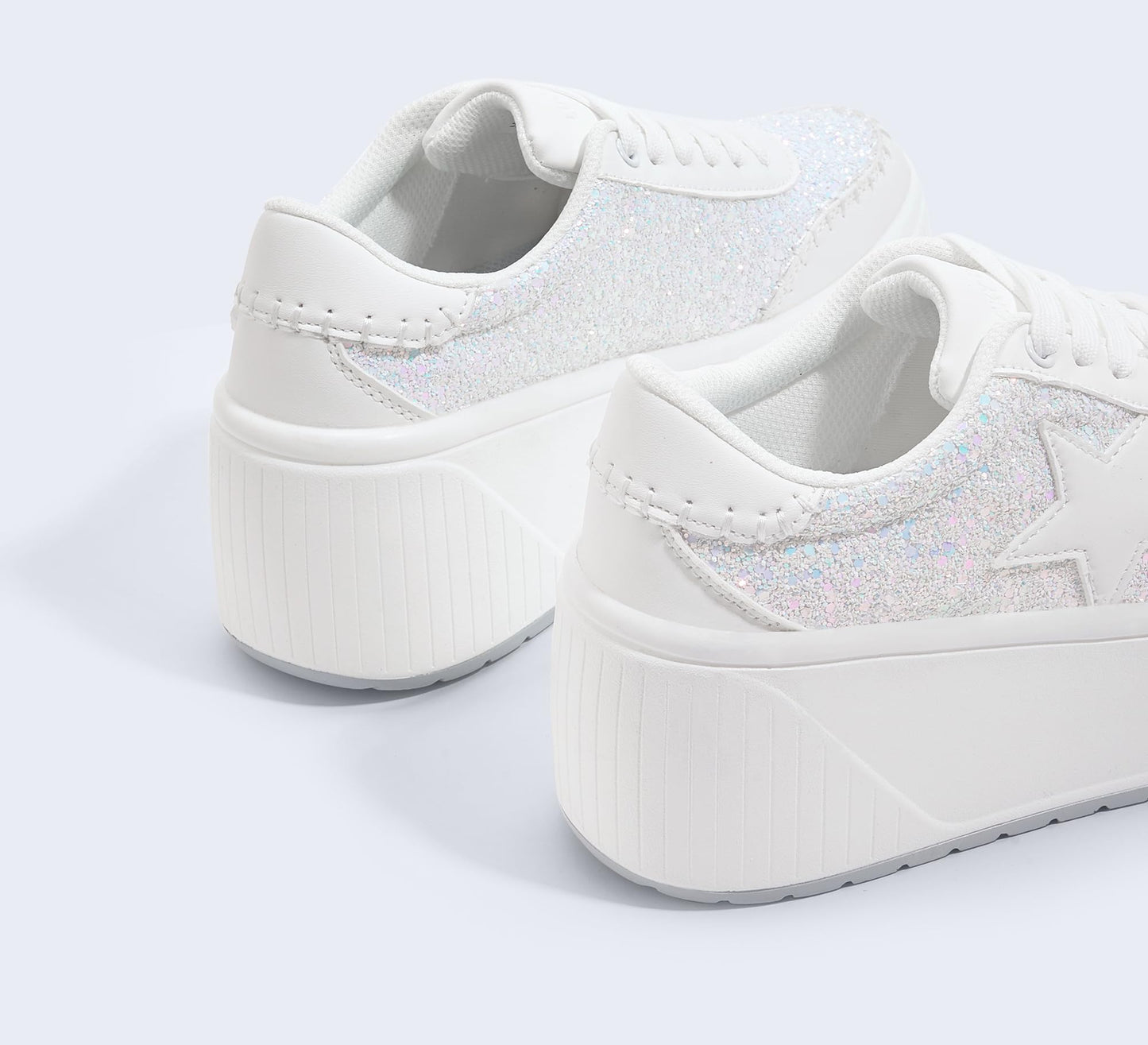LUCKY STEP Women's Platform Chunky Sneakers Fashion Star Glitter Sparkly Wedge Walking Shoes High Heel Casual Shiny Thick Sole Footwear