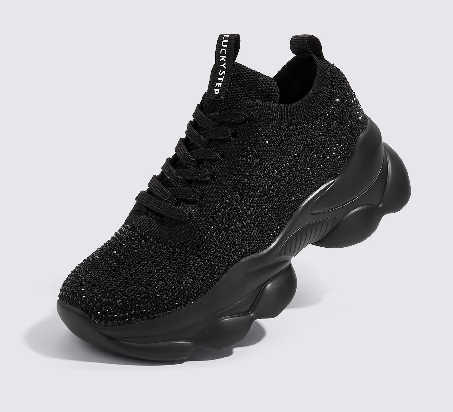 LUCKY STEP Women's Chunky Rhinestone Sneaker Sparkly Bling Bedazzled Mesh Slip on Elastic Sock Glitter Shiny Rave Walking Shoes