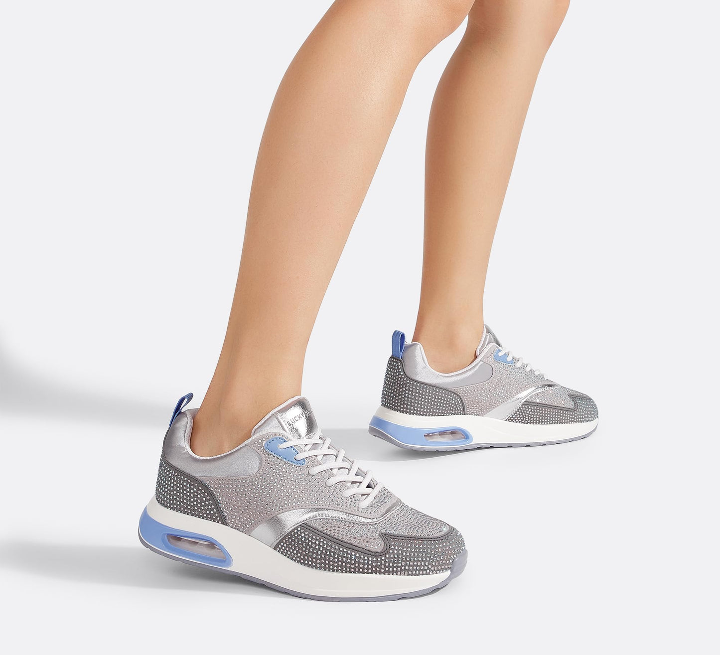 LUCKY STEP Women's Air Cushion Sneakers Rhinestone Fashion Running Gym Jogging Casual Sparkly Arch Support Walking Shoes