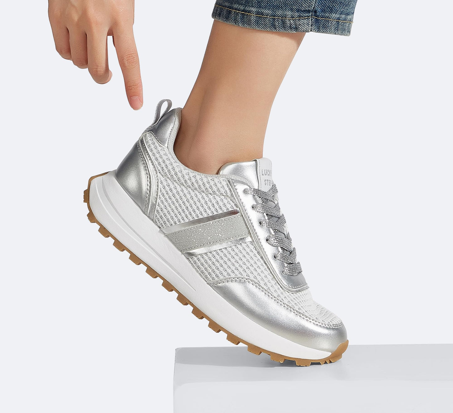 LUCKY STEP Women Platform Walking Shoe Fashion Retro Classic Casual Trainers Braided Rhinestone Sneakers Tennis Running Walking Shoes