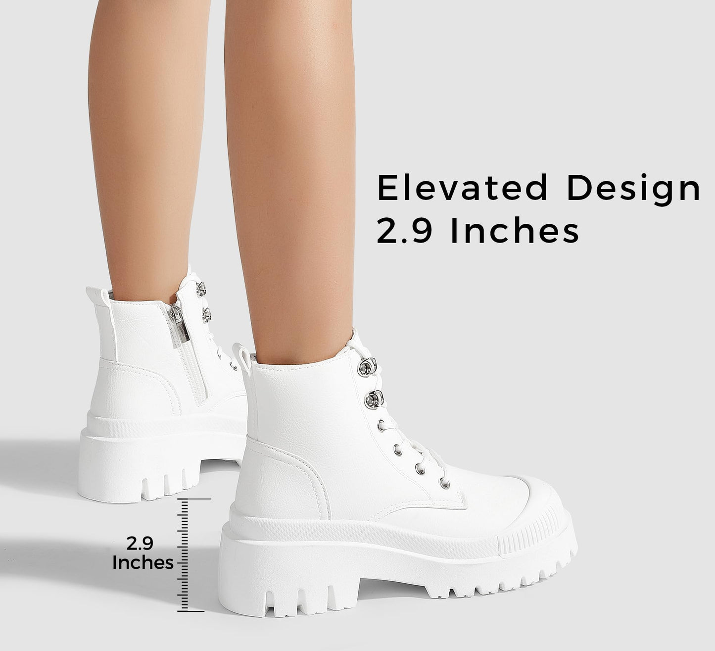 LUCKY STEP Women's Platform Ankle Boots Zipper Fashion Combat Thick Lug Sole Durable Chunky Wedge Booties Shoes