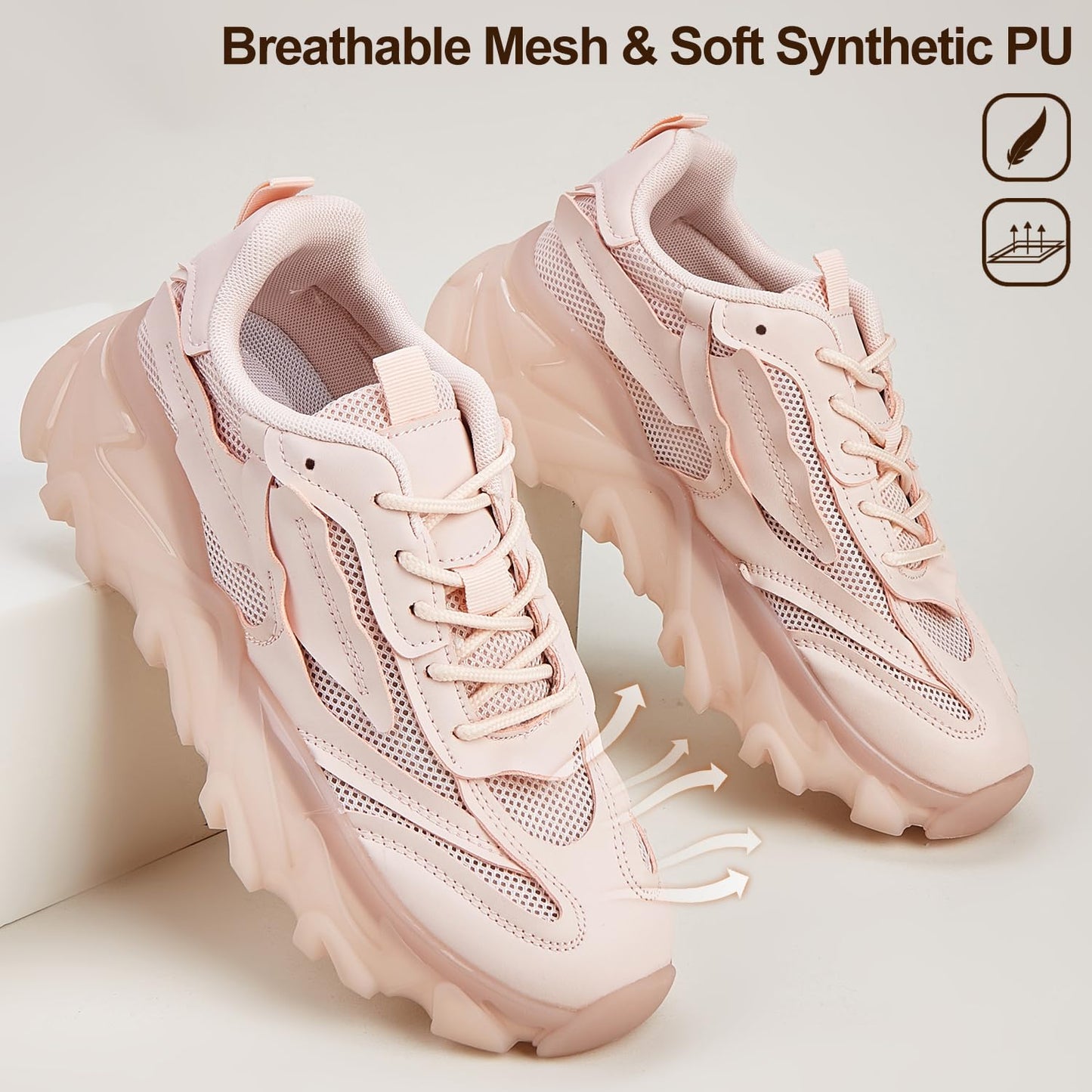 LUCKY STEP Women Walking Cusual Knit Fashion Sneakers Platfom Outdoor Shoes