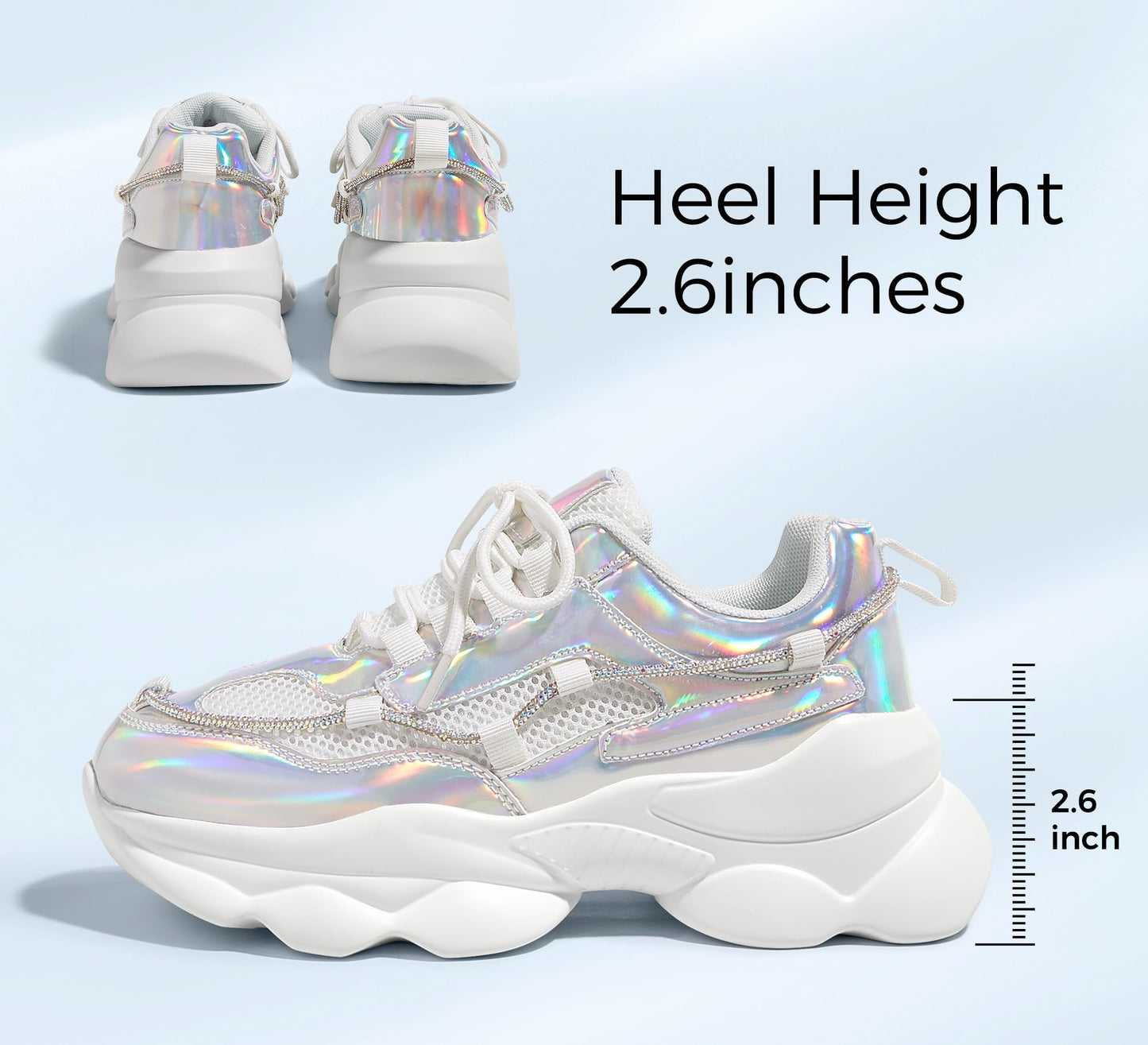 LUCKY STEP Women's 90s Chunky Sneakers Sparkly Bling Rhinestone Rope Platform Casual Thick Dad Rave Walking Shoes