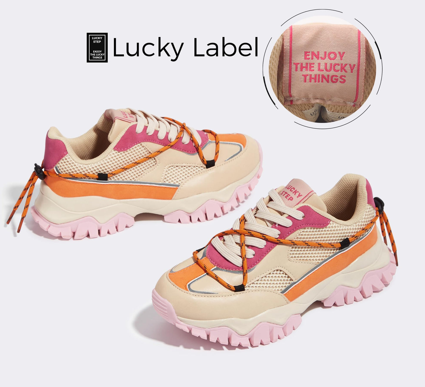 LUCKY STEP Women's Platform Colorful Fashion Sneakers Tennis Retro Colorblock Adjustable Lace Lifestyle Stylish Cute Chunky Dad Casual Walking Shoes
