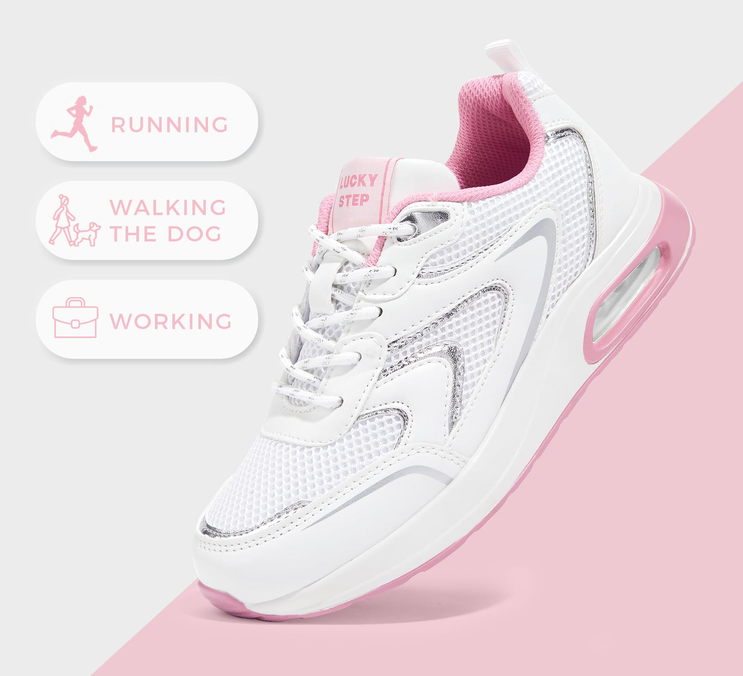 LUCKY STEP Women's Air Cushion Sneakers Rhinestone Fashion Running Gym Jogging Casual Sparkly Arch Support Walking Shoes