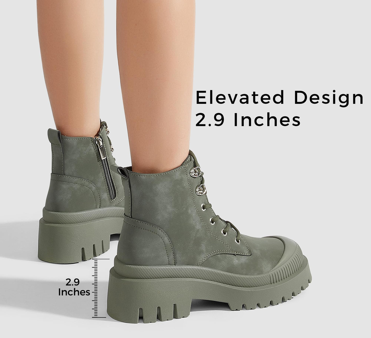 LUCKY STEP Women's Platform Ankle Boots Zipper Fashion Combat Thick Lug Sole Durable Chunky Wedge Booties Shoes