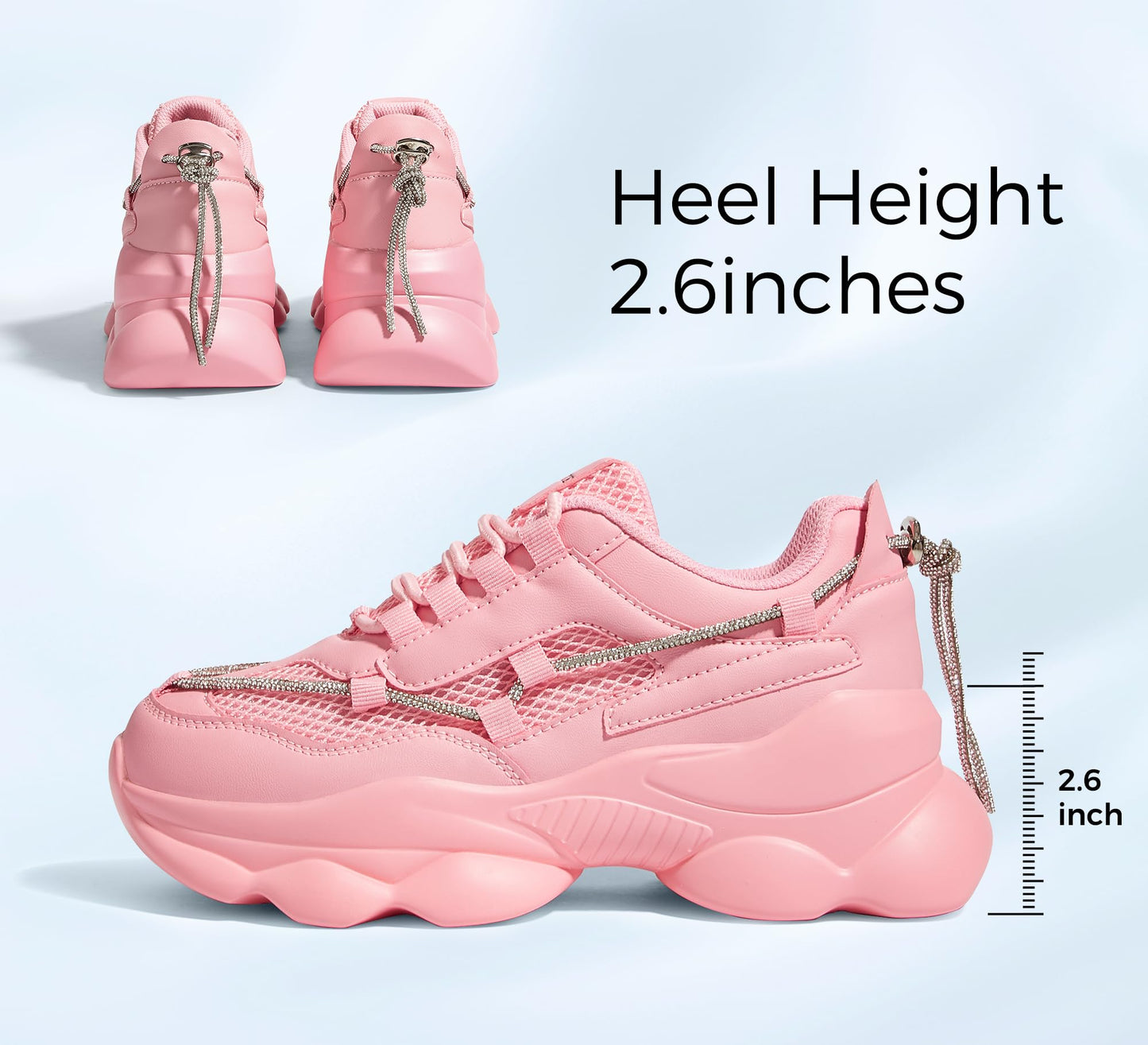 LUCKY STEP Women's 90s Chunky Sneakers Sparkly Bling Rhinestone Rope Platform Casual Thick Dad Rave Walking Shoes