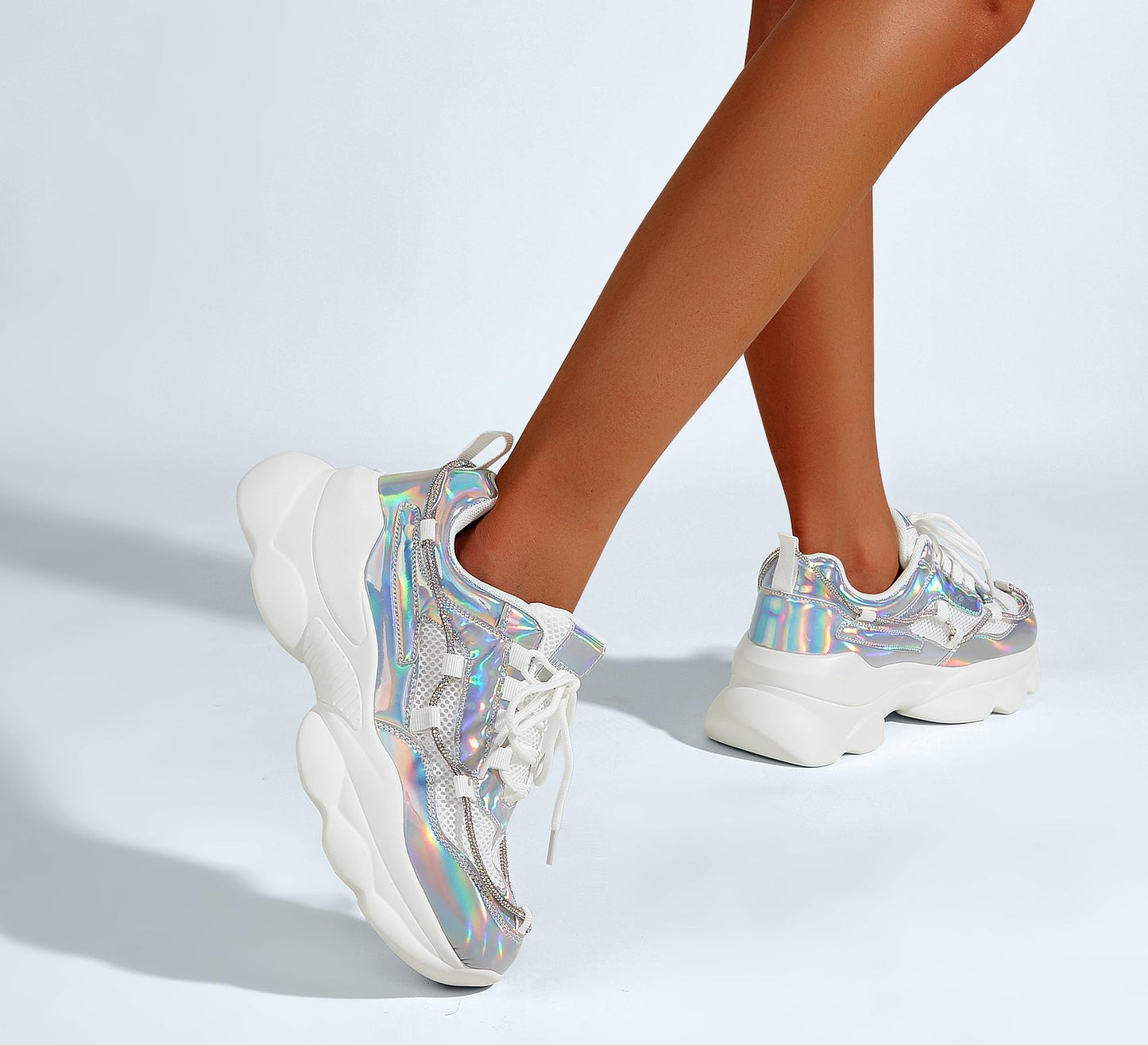 LUCKY STEP Women's 90s Chunky Sneakers Sparkly Bling Rhinestone Rope Platform Casual Thick Dad Rave Walking Shoes