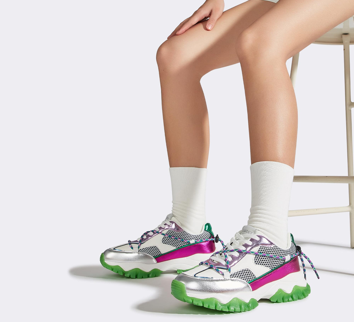 LUCKY STEP Women's Platform Colorful Fashion Sneakers Tennis Retro Colorblock Adjustable Lace Lifestyle Stylish Cute Chunky Dad Casual Walking Shoes