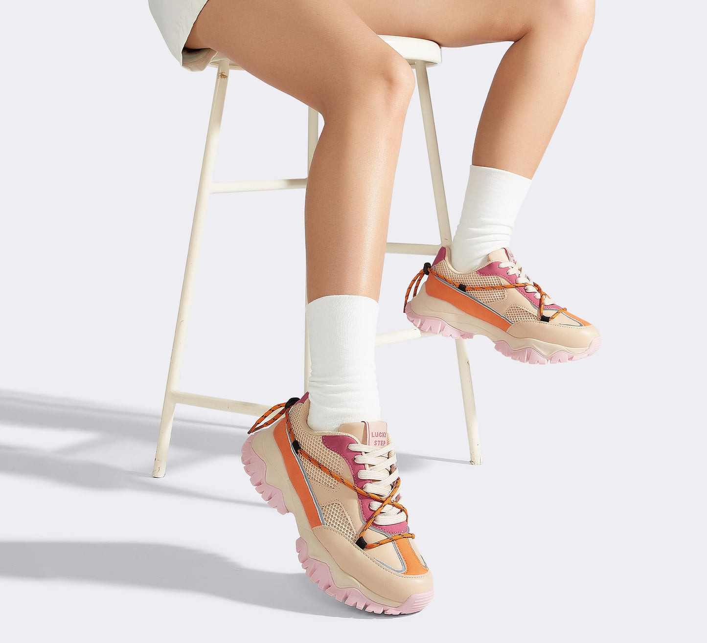LUCKY STEP Women's Platform Colorful Fashion Sneakers Tennis Retro Colorblock Adjustable Lace Lifestyle Stylish Cute Chunky Dad Casual Walking Shoes